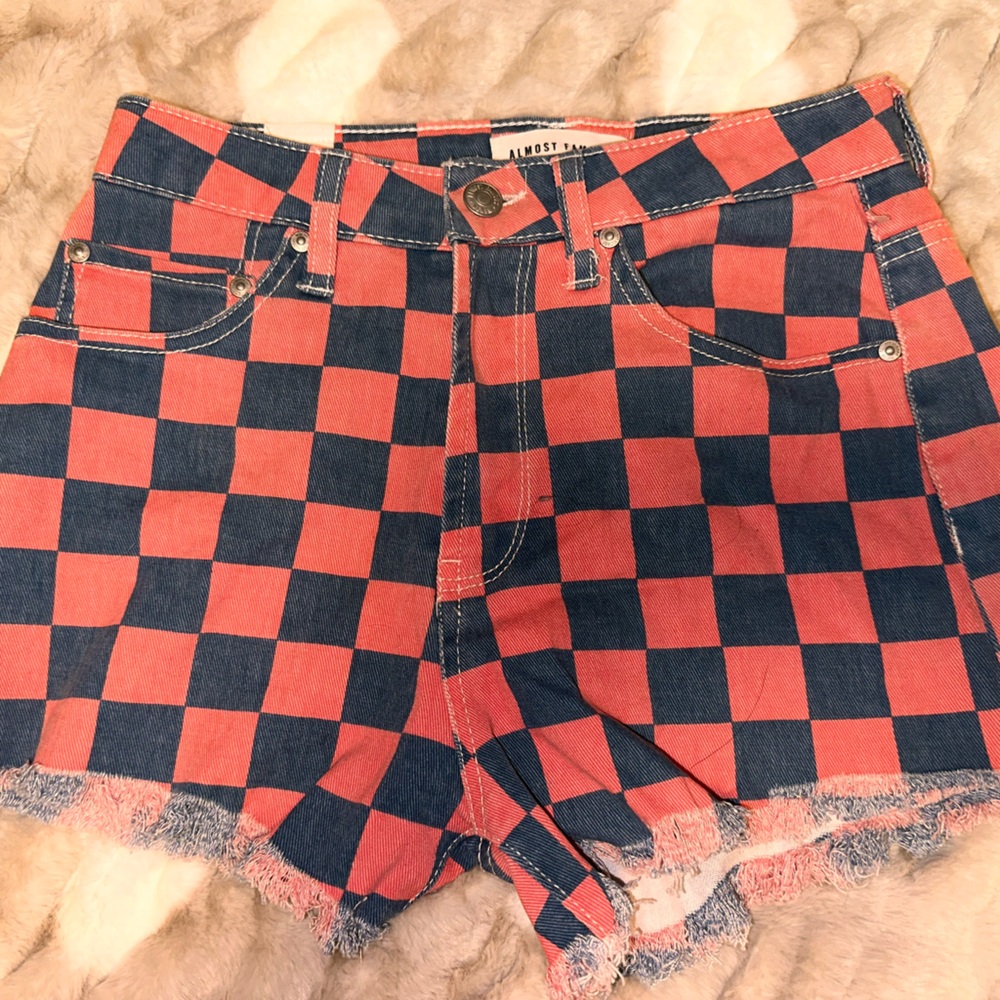 Almost Famous Plaid Pink and Blue Shorts